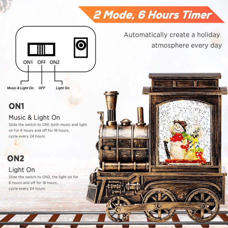 IPOW Christmas Snow Globe Lantern Train with Water Swirling Glitter, Musical and Lighted 6 Hours Timer USB Powered & Battery Operated Music Box for Christmas Home Decoration Gift, Snowman Scene - Image 4